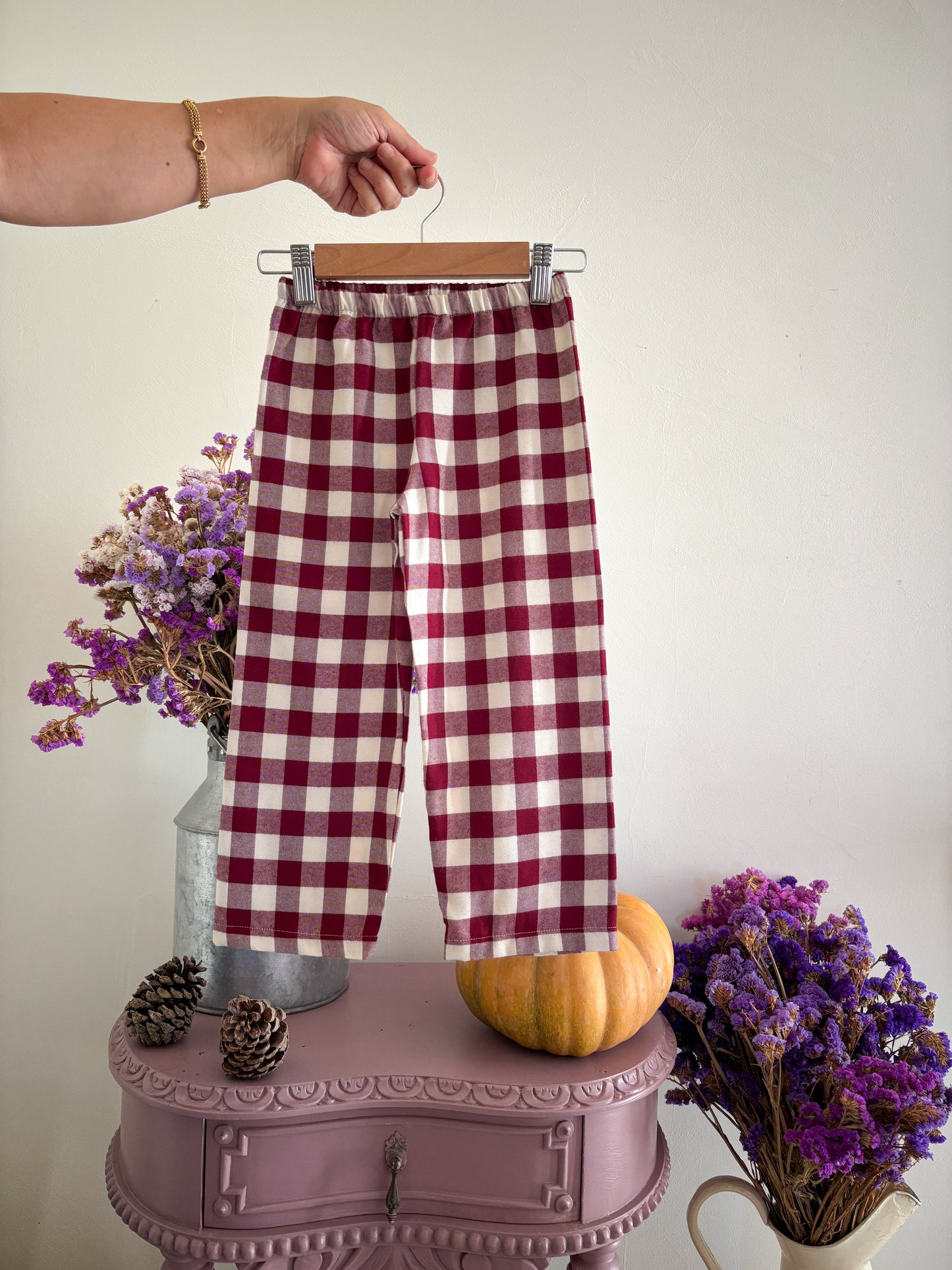 Burgundy Plaid Ruffle Pajamas