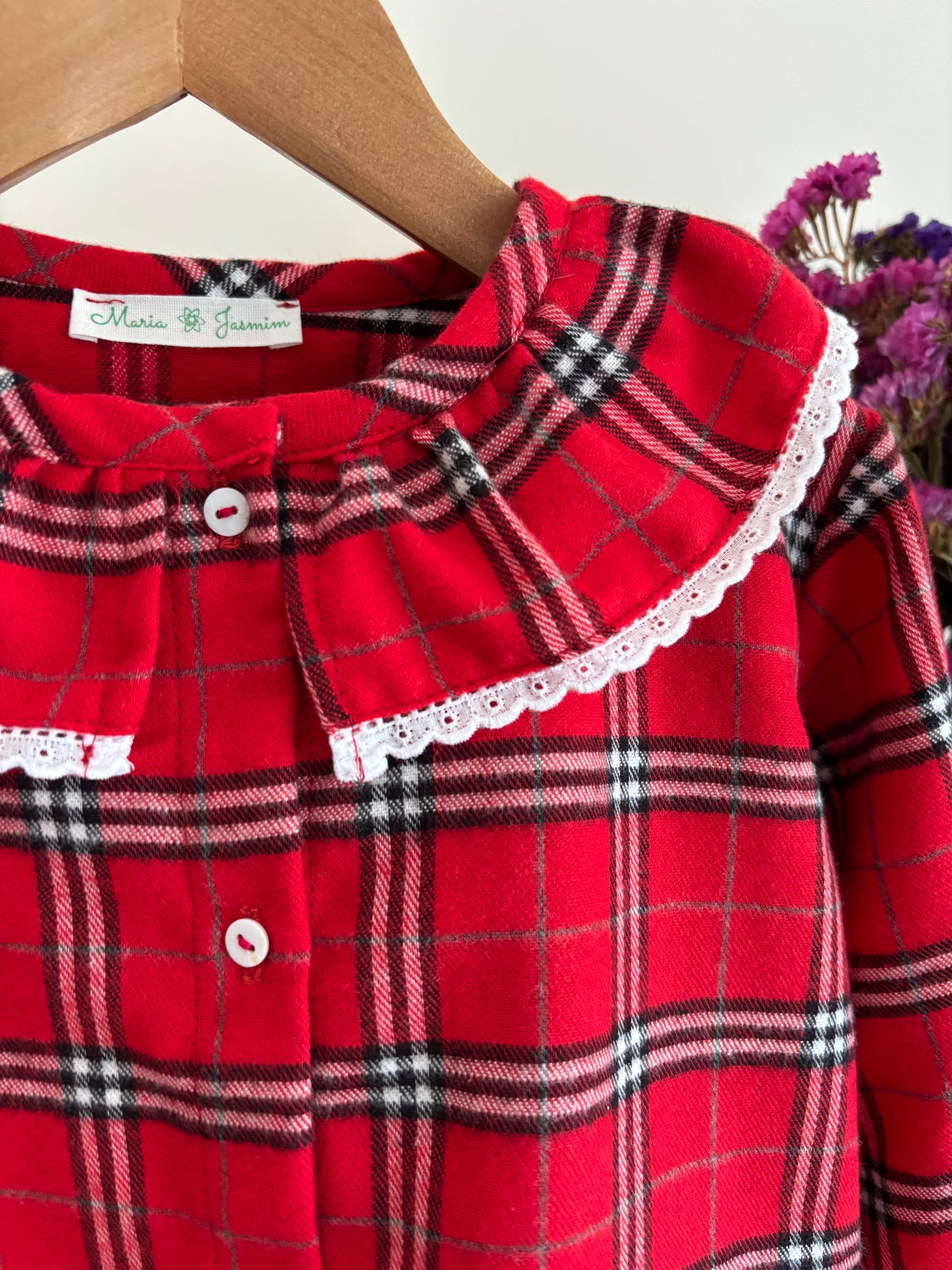 Pijama Xadrez Vermelho e Preto Gola Volante - Natal