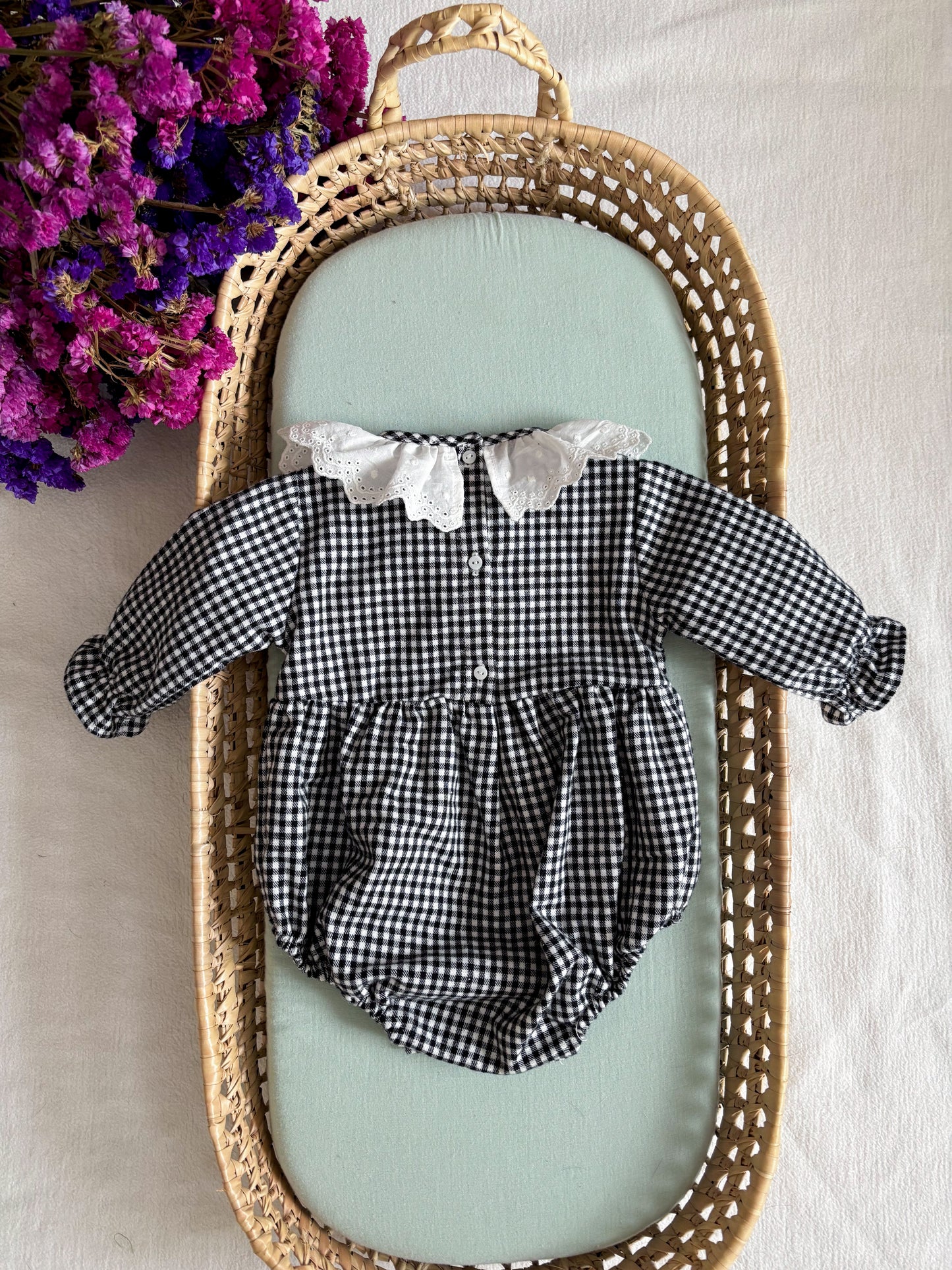 Fofo Vichy Preto e Branco Bordado Inglês