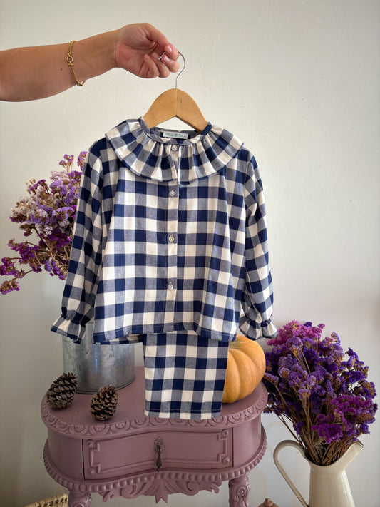 Pijama Folho Xadrez Azul