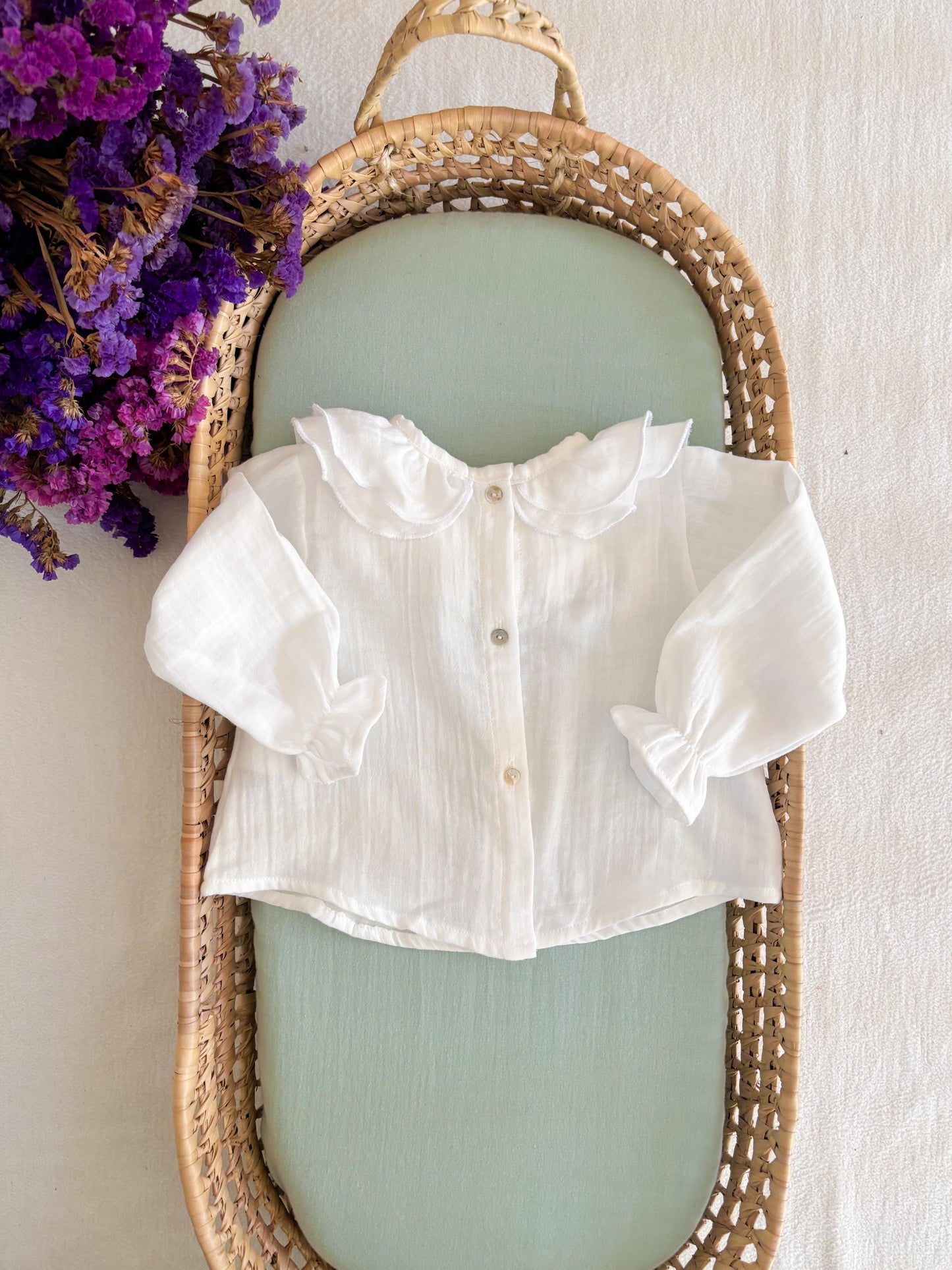 Blusa Muselina Blanca Volantes