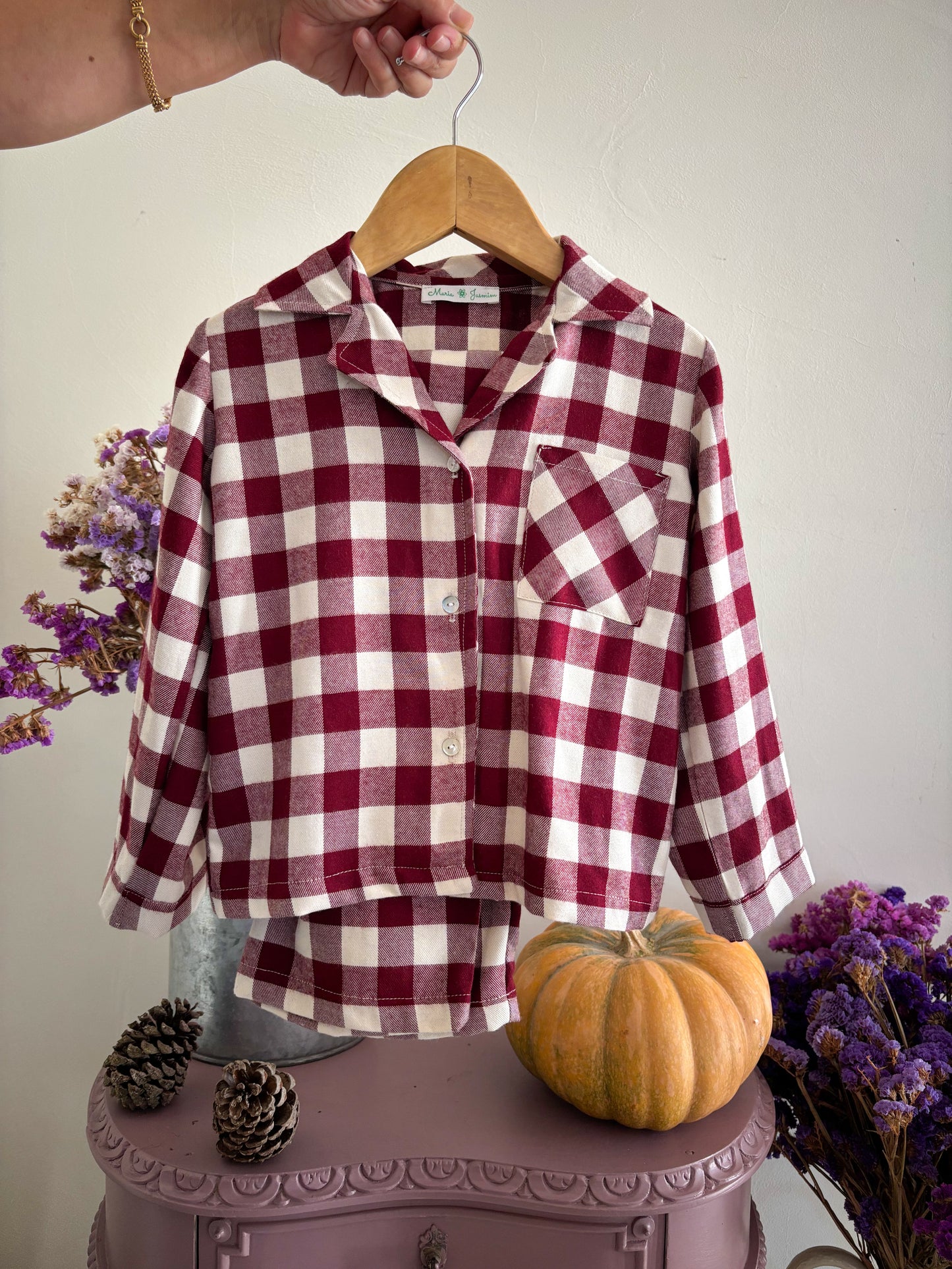 Pijama Clássico Xadrez Bordô