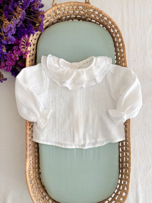 Blusa Musselina Branca Folhos