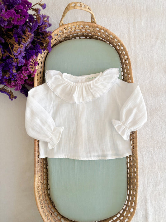 Blusa Musselina Branca Gola Renda