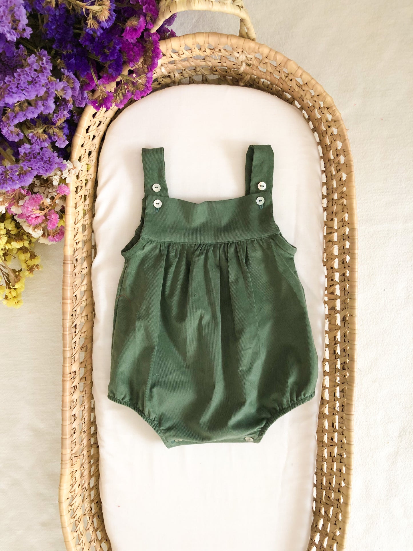 Green Corduroy Straps Romper