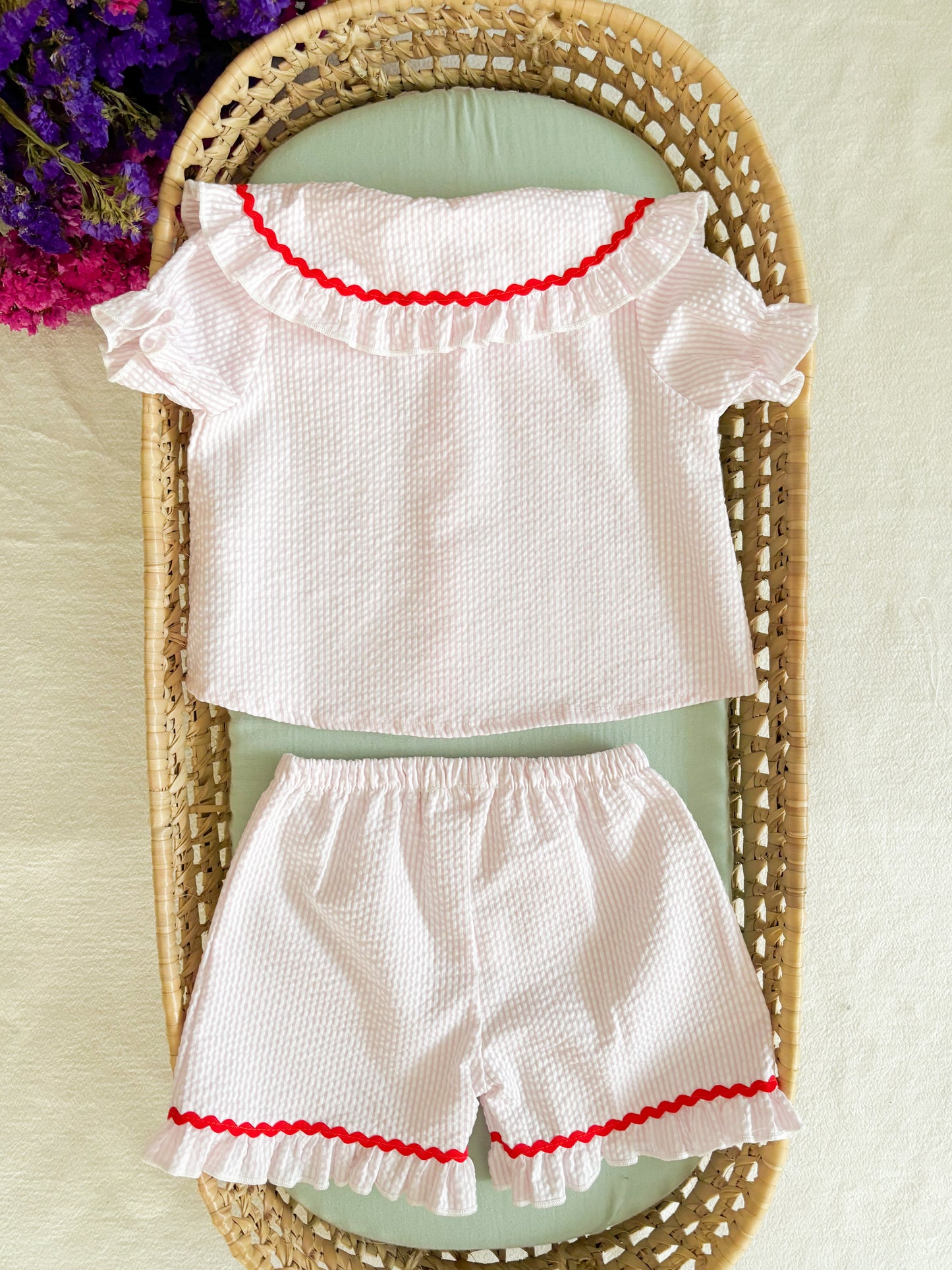 Conjunto Blusa e Calção Risca Rosa