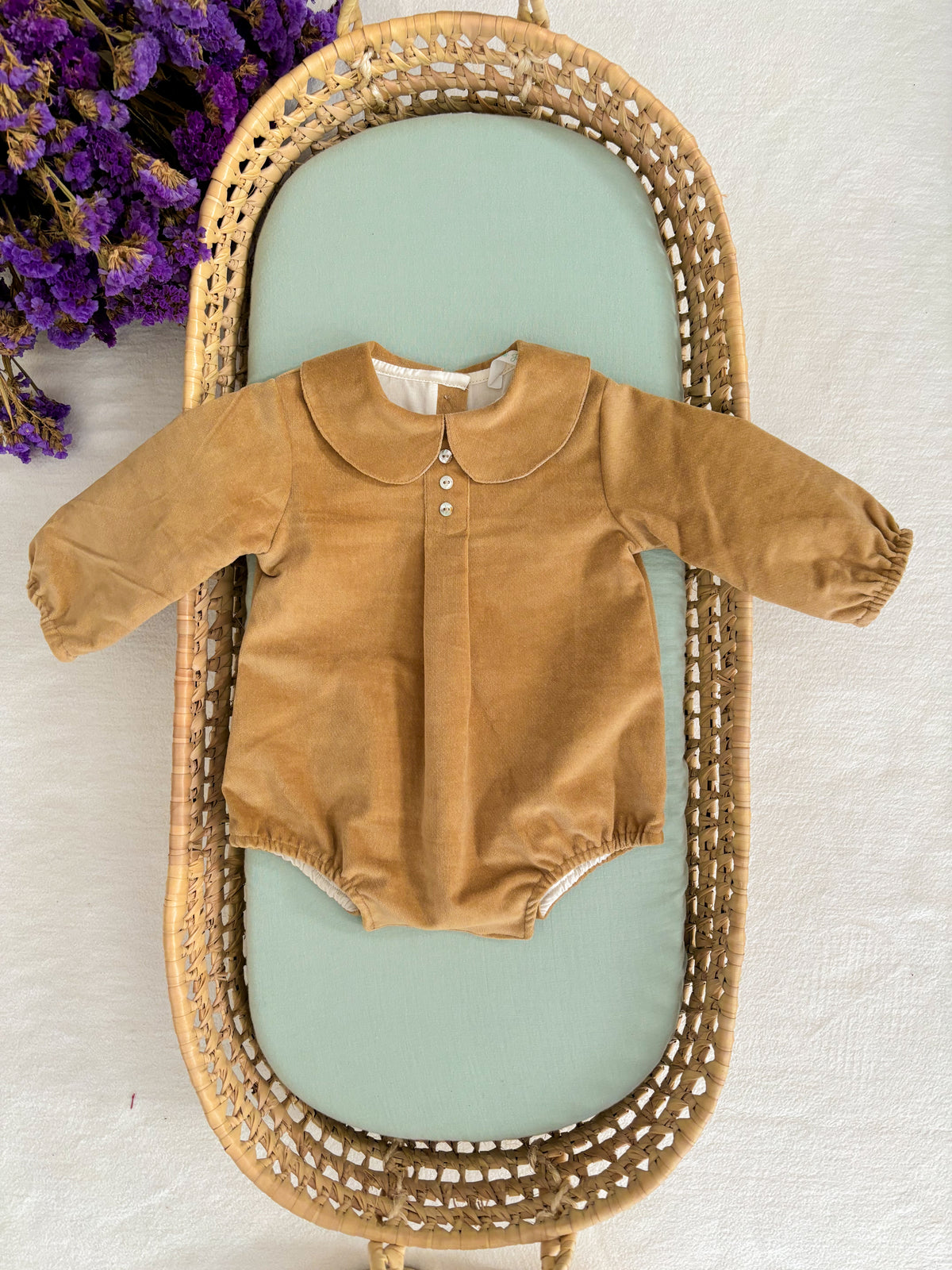 Peter Pan Collar Camel Velvet Romper