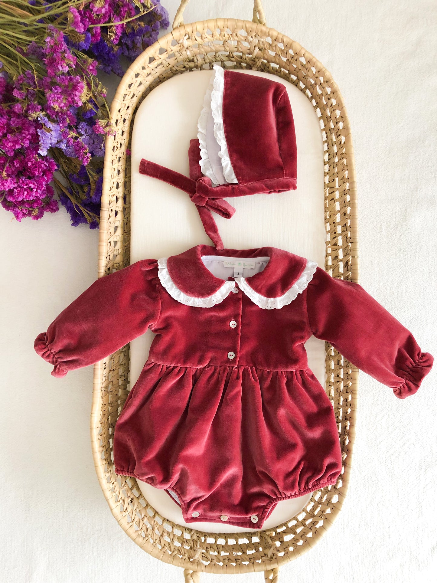 Old Pink Velvet Set Romper and Hat