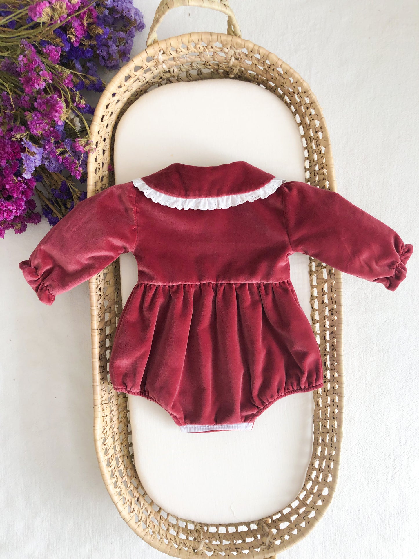 Old Pink Velvet Set Romper and Hat